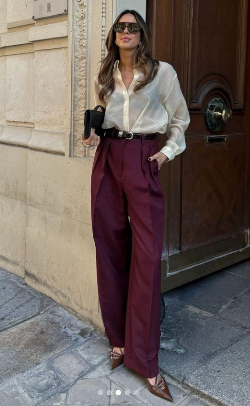 look-com-camisa-e-calça-de-alfaiataria-vinho