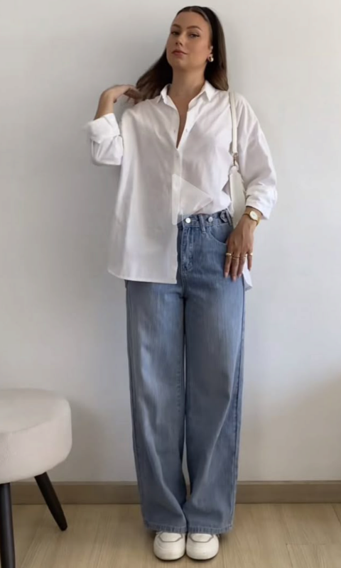 look-camisa-branca-calça-jeans-tenis